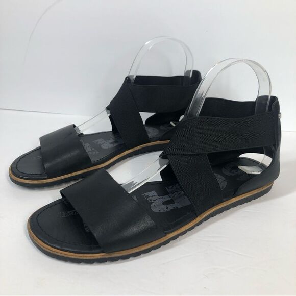 Sorel Ella II Cross Strap Black Leather Sandals Size 9 NL2893-010 - Picture 4 of 9